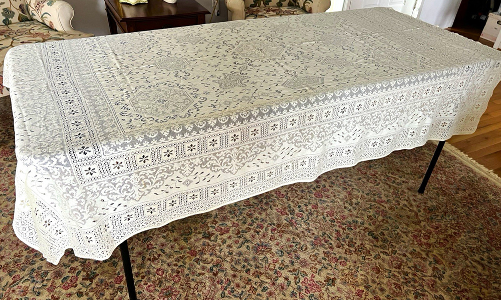 Cream Lace Floral Rectangular Tablecloth Dining Room Traditional Floral Garden